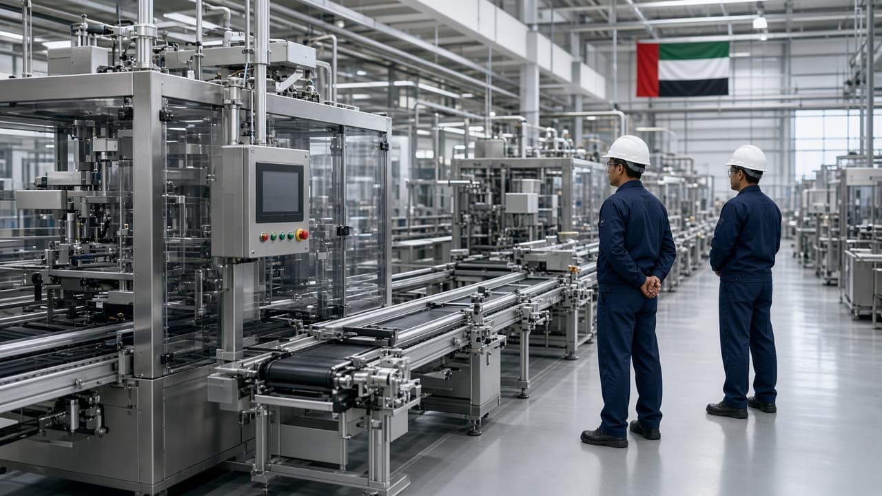 Workers supervising a modern manufacturing production line